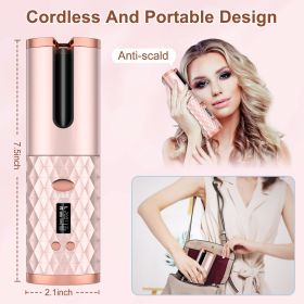 Portable Automatic Hair Curler, Ceramic Rotating Wireless Auto Curling Iron Wand, Portable USB Rechargeable Spin Curler For Hair Styling (Color: PINK)