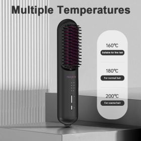 Portable USB Rechargeable Cordless Men Beard Hair Straightener Brush Mini Wireless 2 In 1 Woman Hair Straightener Comb (Color: BLACK)